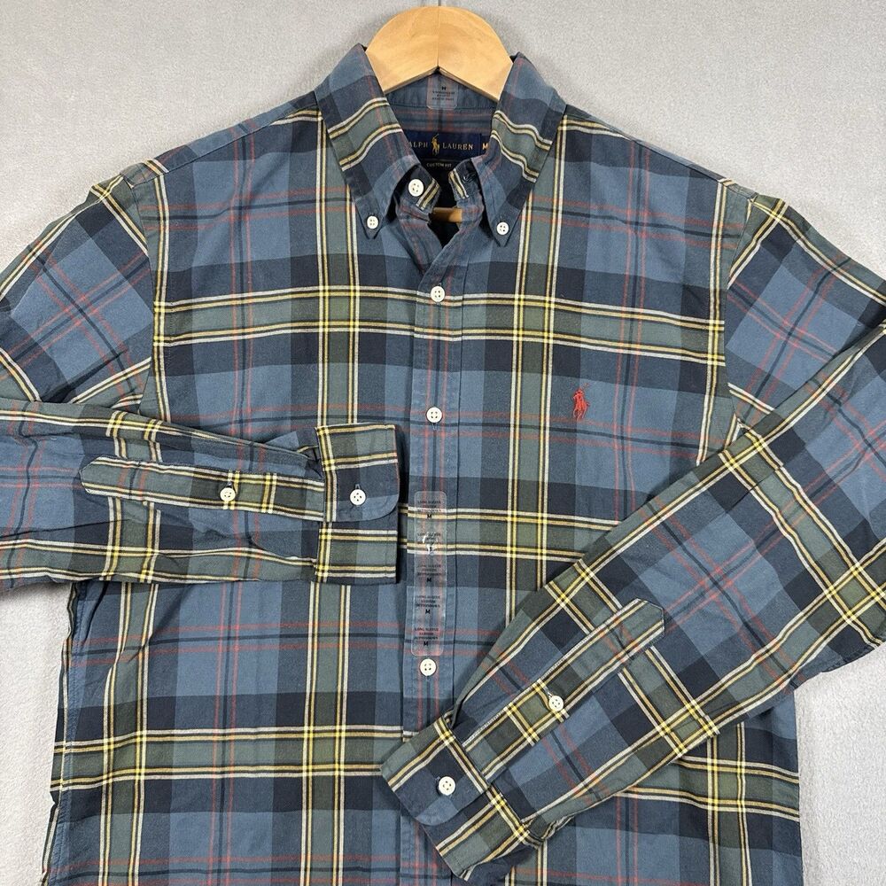 Ralph Lauren Custom Fit Plaid Shirt Mens Medium Navy Green New
